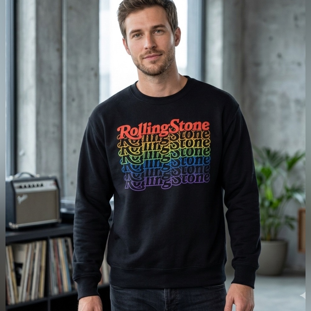 Rolling Stones Men’s Rainbow Graphic Sweatshirt Large Black